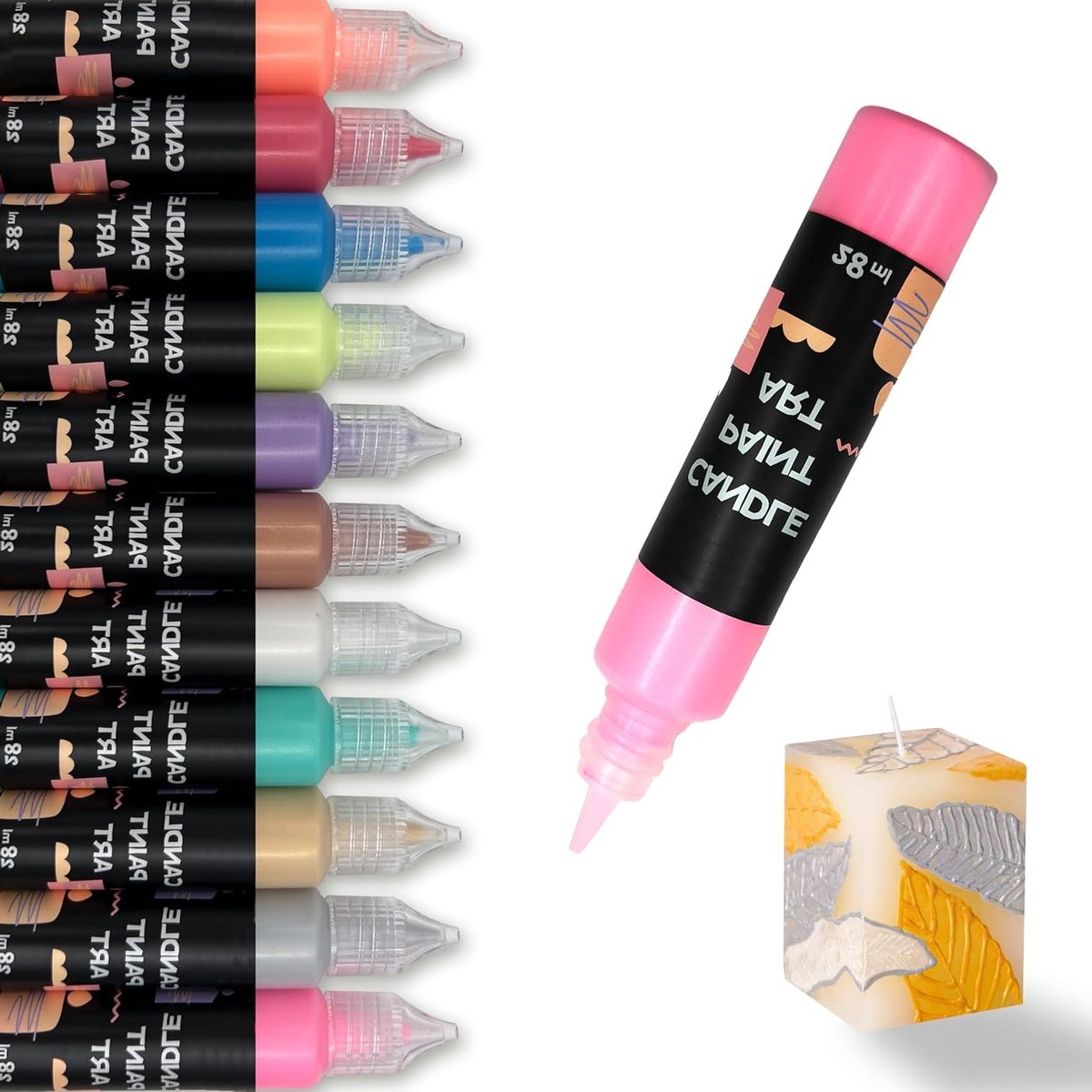 Kleurige kaarsen in 12 verschillende tinten, 28 ml per pen, ideaal voor DIY decoratie en unieke kaarsontwerpen