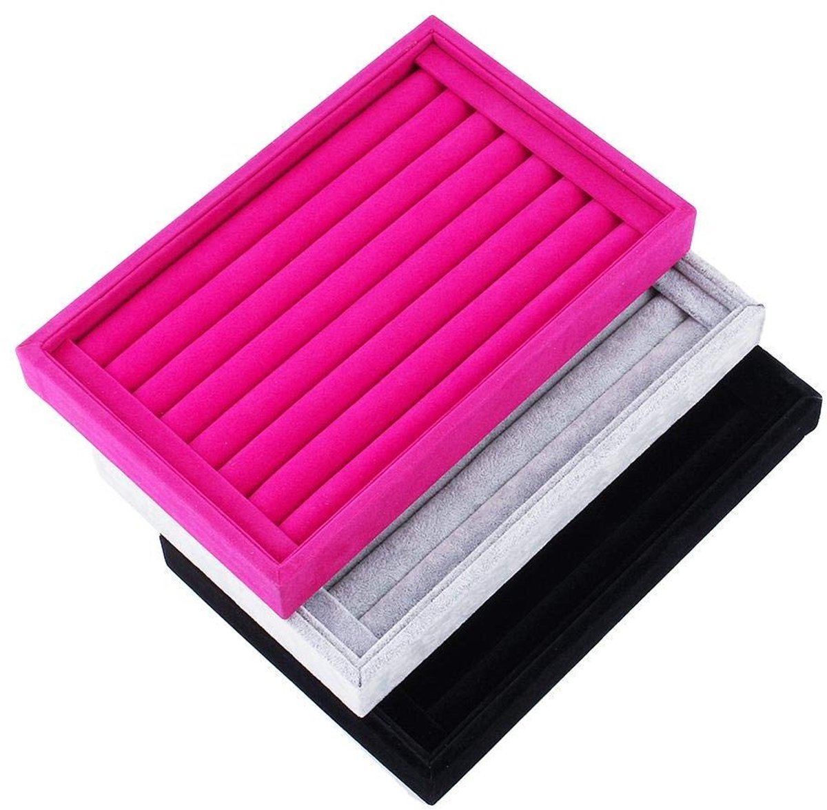 LAUZY- Sieradenbox 7 Slots - Sieraden Organizer - Ringenhouder - Oorbellenhouder - Velvet - 23 cm x 15 cm - Sieradenhouder