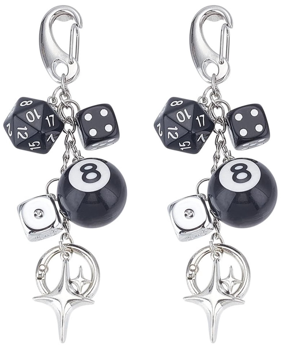 BRENZOOS- Sleutelhanger Set van 2 - Y2K Stijl - Zwarte Dobbelsteen/Hangbal - Sleutelhanger voor Tas/Portemonnee - 12,9 cm - Uniek Ontwerp - Tasbedel