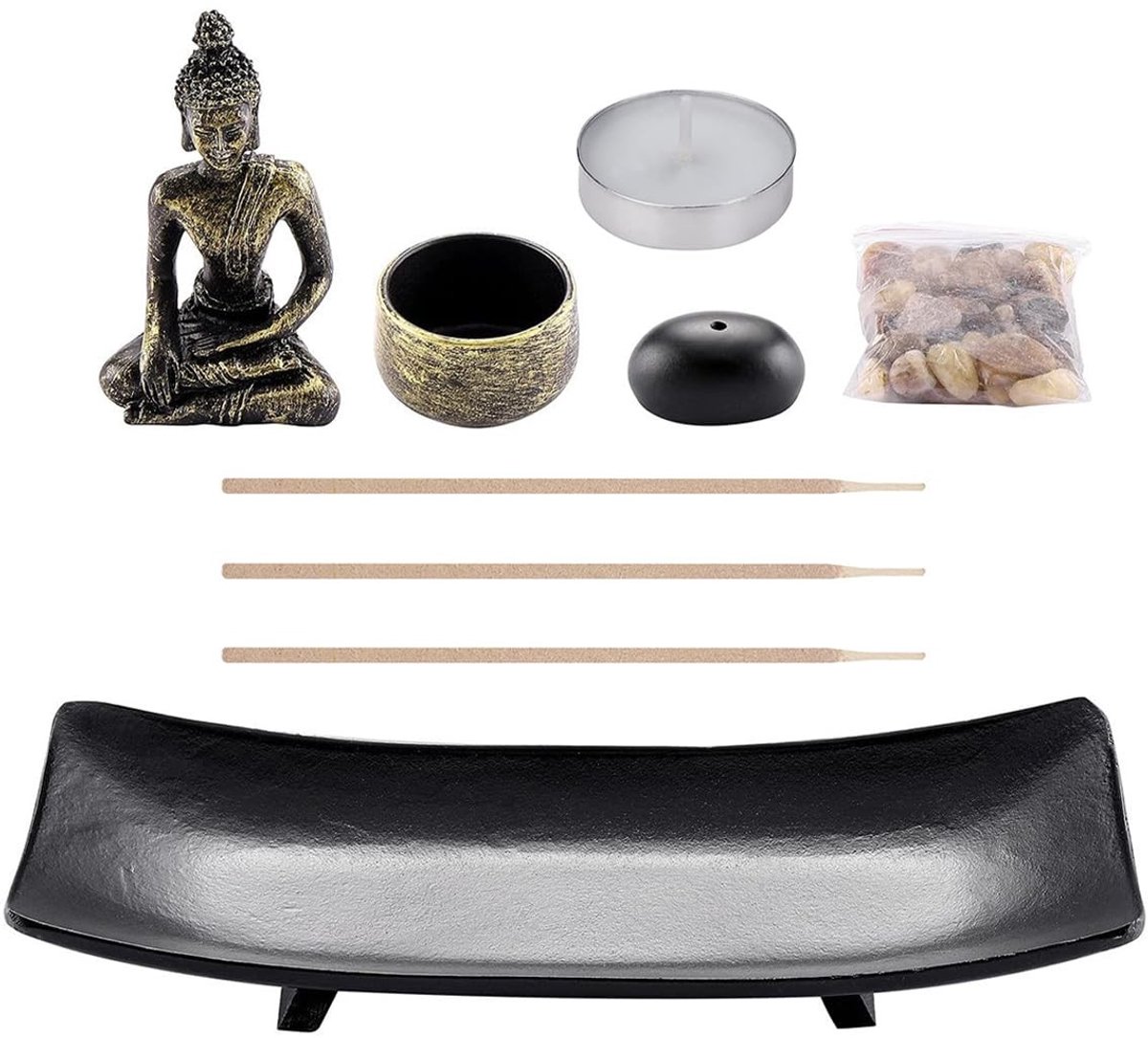 Dailygoods- Veranda-ornamenten Creatief - Aromatherapie-kaarshouder - Theelichthouder - Bureaubladdecoratie - Hars/Hout - Hoogte 9 cm Boeddha - Woondecoratie