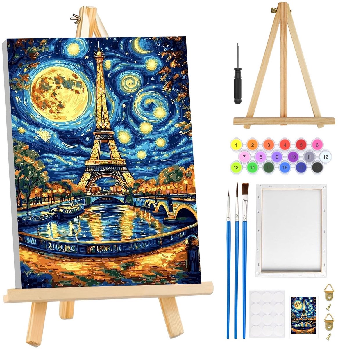 Dailygoods- Schilderen op Nummer - Abstract Landschap - Verf op Nummer Kit - Canvas 8 x 30,5 cm - Inclusief Ezel - Voor Volwassenen Beginners - Verfset