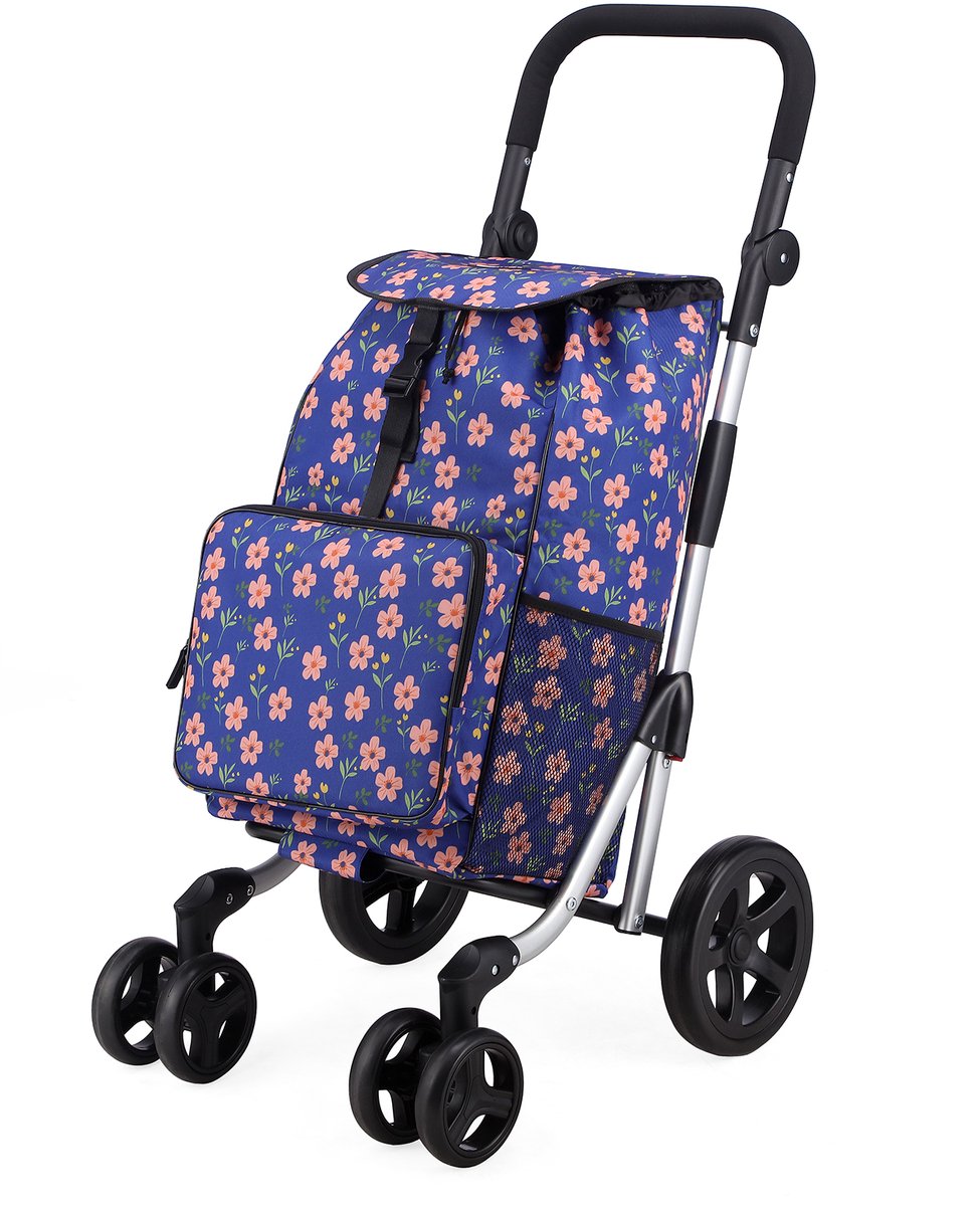 Packaway boodschappentrolley - boodschappenwagen - 4 wielen - koelvak - verstelbaar handvat - 60 liter - Blue Blossom
