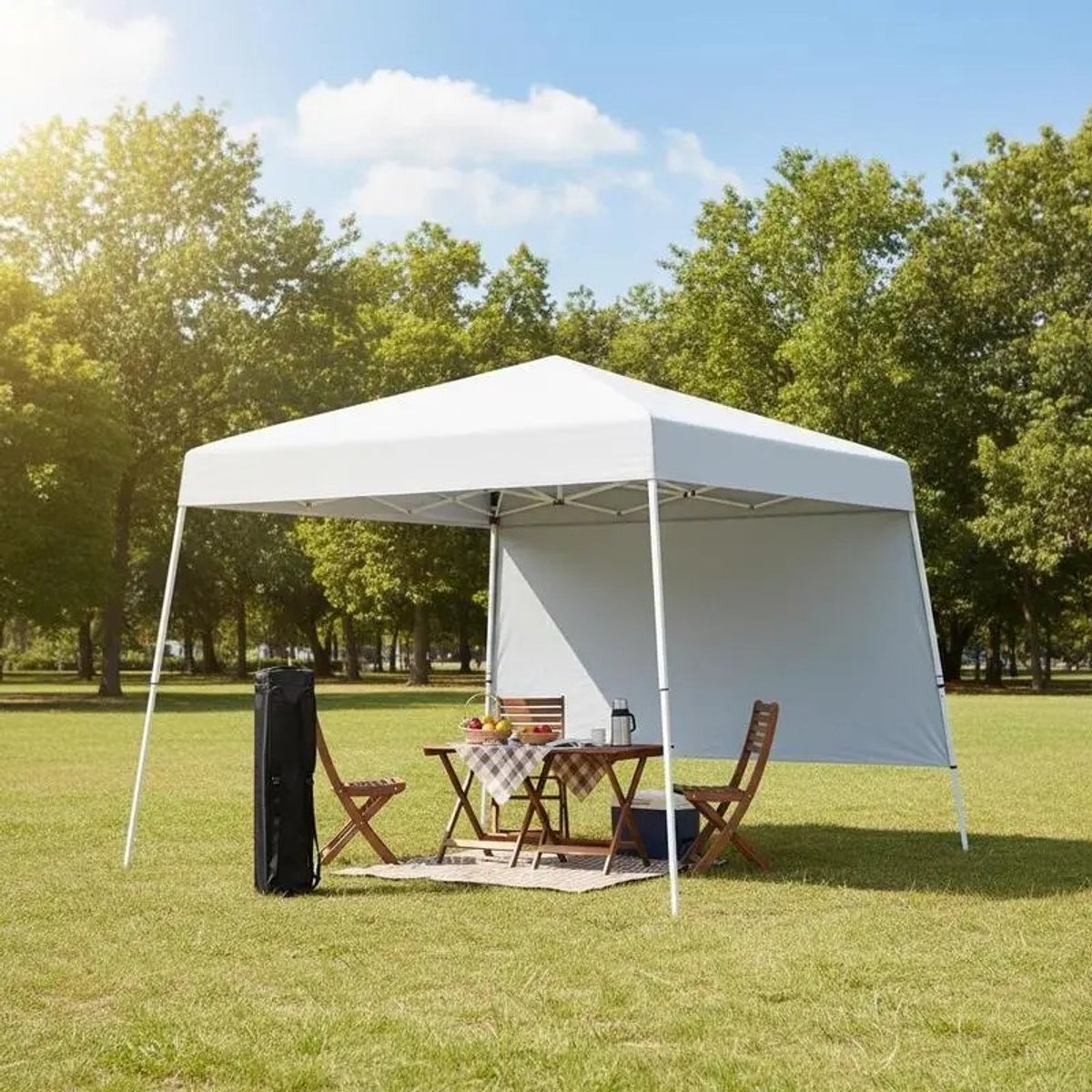 Dailygoods 8 x 8 voet opklapbare partytent met 1 zijwand en draagbare rugzak - wit