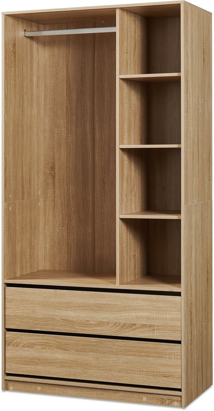 Open kledingkast Vippsaki met 4 vakken 2 lades 200x100x50 cm eikenkleurig [en.casa]