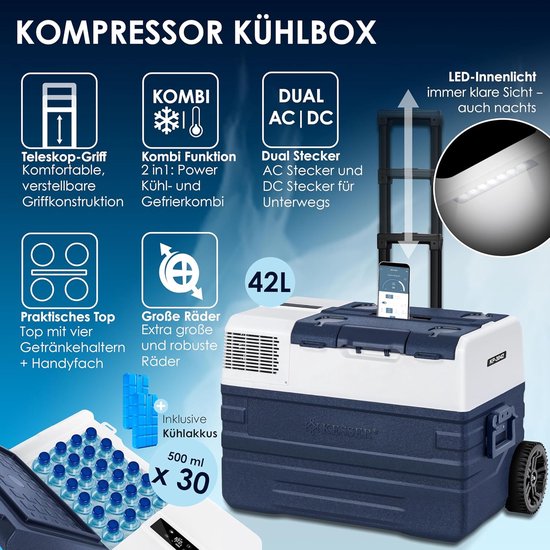 Compressor Koelbox - Elektrische Frigobox - Kamperen en Reizen - APP-bediening - 42 Liter - Marineblauw — afbeelding 2