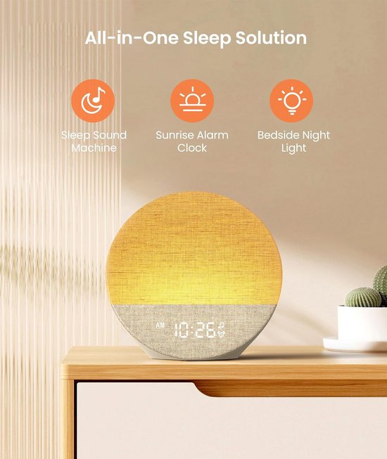 Wekker met Licht - Wake-up light - Rustig Ontwaken - Simuleert Zonsopgang - 370 Gram - Wit — afbeelding 3