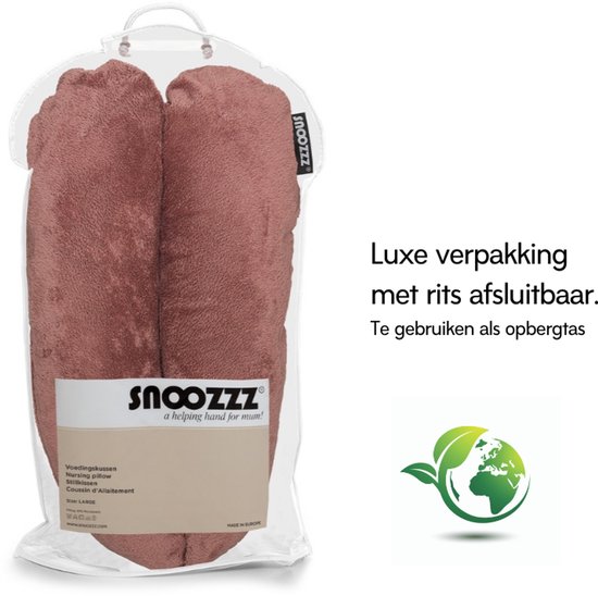 Snoozzz Voedingskussen Zwangerschapskussen Zijslaapkussen Premium kwaliteit - 185 cm - microparel vulling - luxe draagtas - zachte teddy met katoen - Teddy Chestnut van SNOO — afbeelding 4