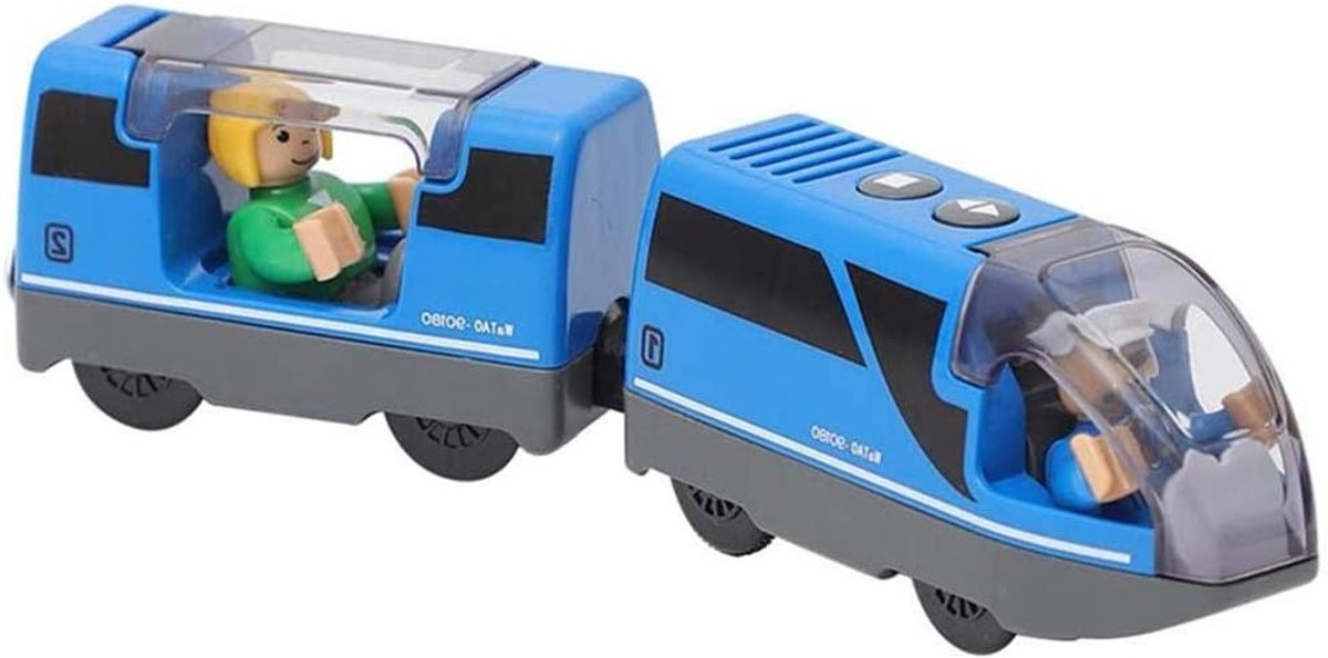 Batterijgevoede Actie Locomotief voor Houten Spoorwegen - Elektrische Trein Speelgoed met Magneten voor Kinderen (Blauw)