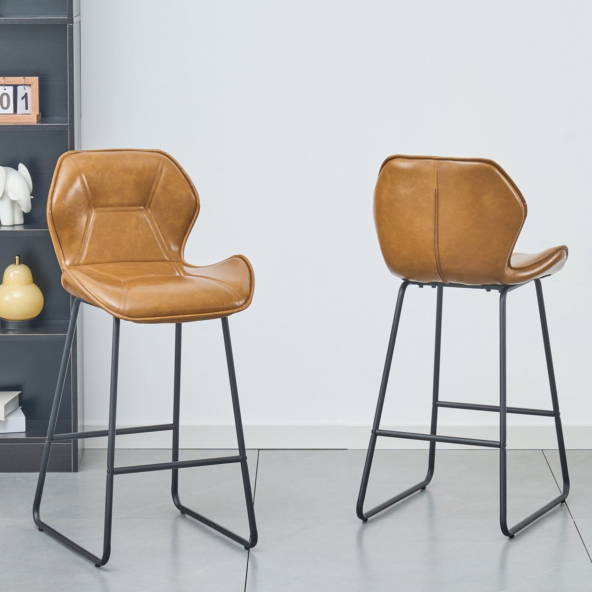Wishdor Barstoelset - Met Rugleuning En Voetensteun - Modern Ontwerp - Metaal En Imitatieleer - Bruin - Set Van 2