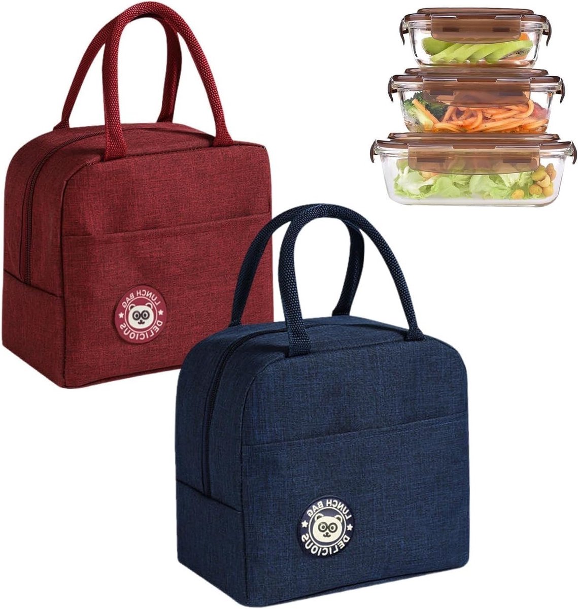 Vouwbare Lunchtas met Aluminium Folie (Bordeauxrood en Marineblauw) - Mini Koeltas voor Kantoor, School en Picknick - Lichtgewicht en Compact, Perfect voor Maaltijden onderweg