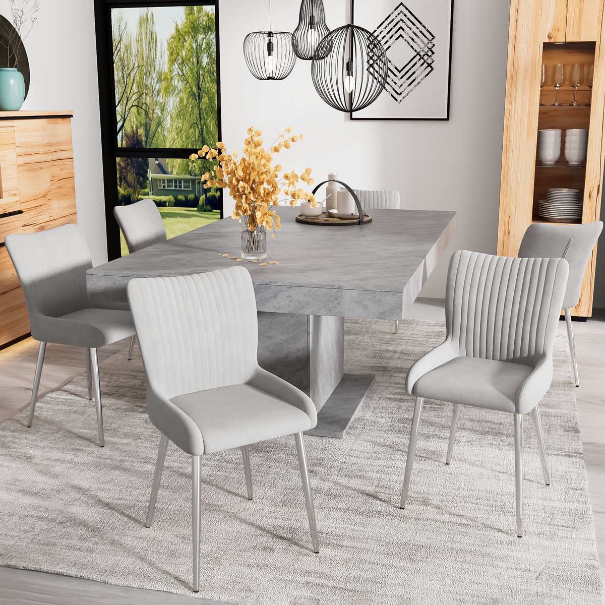 MODFU Eetkamerstoelenset - Zachte Bekleding - Comfortabele Rugondersteuning - Moderne Stijl - Voor Eetkamer Of Woonkamer - Metaal - Grijs