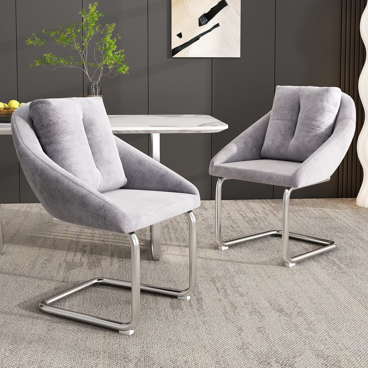 MODFU - Eetkamerstoelen - Draaibaar En Ergonomisch - Modern - Fluweel En Metaal - Grijs -