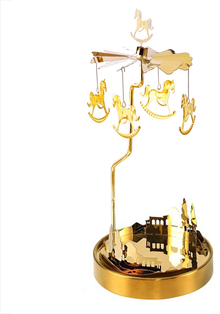 VLEMICO- Kaarsenhouder Draaiend - Kandelaar Metalen Carrousel - Theelichthouder voor Tafeldecoratie - Sfeerschepper - Decoratie voor Valentijnsdag/Kerst