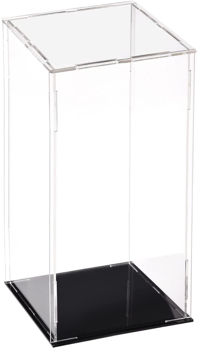 SMOAKEZ- Vitrinekast Transparant 4-zijdig - Organizer - Showcase - Stofdichte Bescherming - Zwarte Basis - 10 x 10 x 25 cm - Displaybox