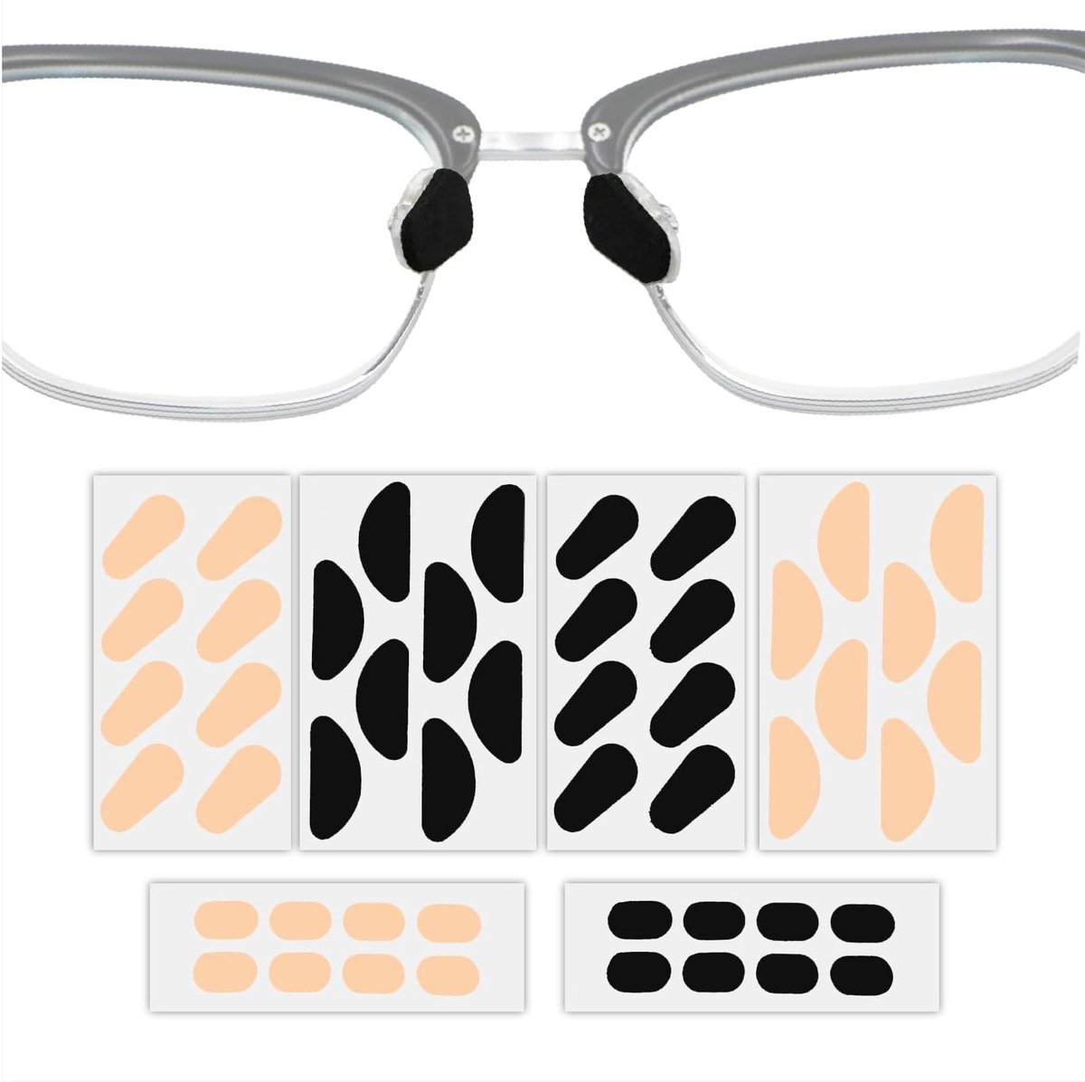 LIVIA HOME- Neuskussentjes 24 Paar - Zelfklevende Neuspads - Zacht/Elastisch - Antislip - Geschikt voor Brillen/Zonnebrillen - Type D 8mm/19mm - Brillenpads