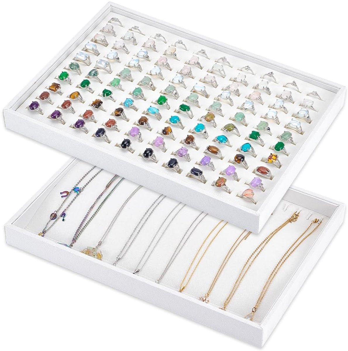 SOUQONE- Sieraden Tray Stapelbaar Ontwerp - Sieraden Organizer - Fluwelen Houder - Voor Ringen/Kettingen/Armbanden - 2 Stuks - 24,3 x 34,7 cm - Sieradenorganizer