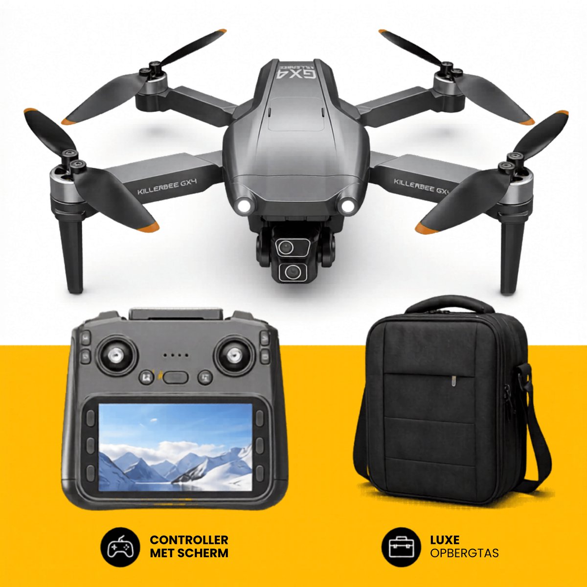 Killerbee GX4 PRO Nighthawk - Drone met camera en gimball, GPS en schermcontroller - Geschikt voor Kinderen, beginners en volwassenen