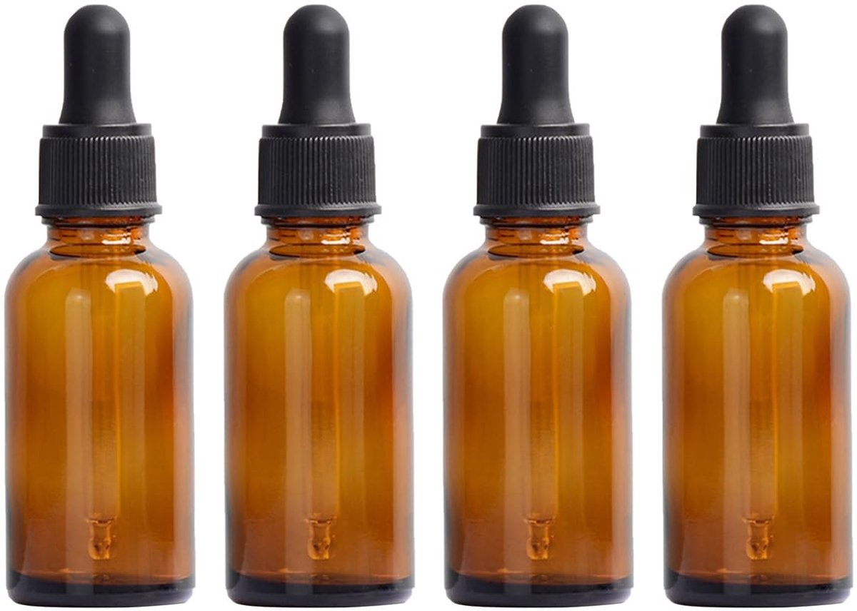 Dailygoods- Druppelfles 4 x 5 ml - Glazen Fles - Druppelteller - Antislip Onderkant - Veiligheidsontwerp - BPA-vrij - Olieflacon