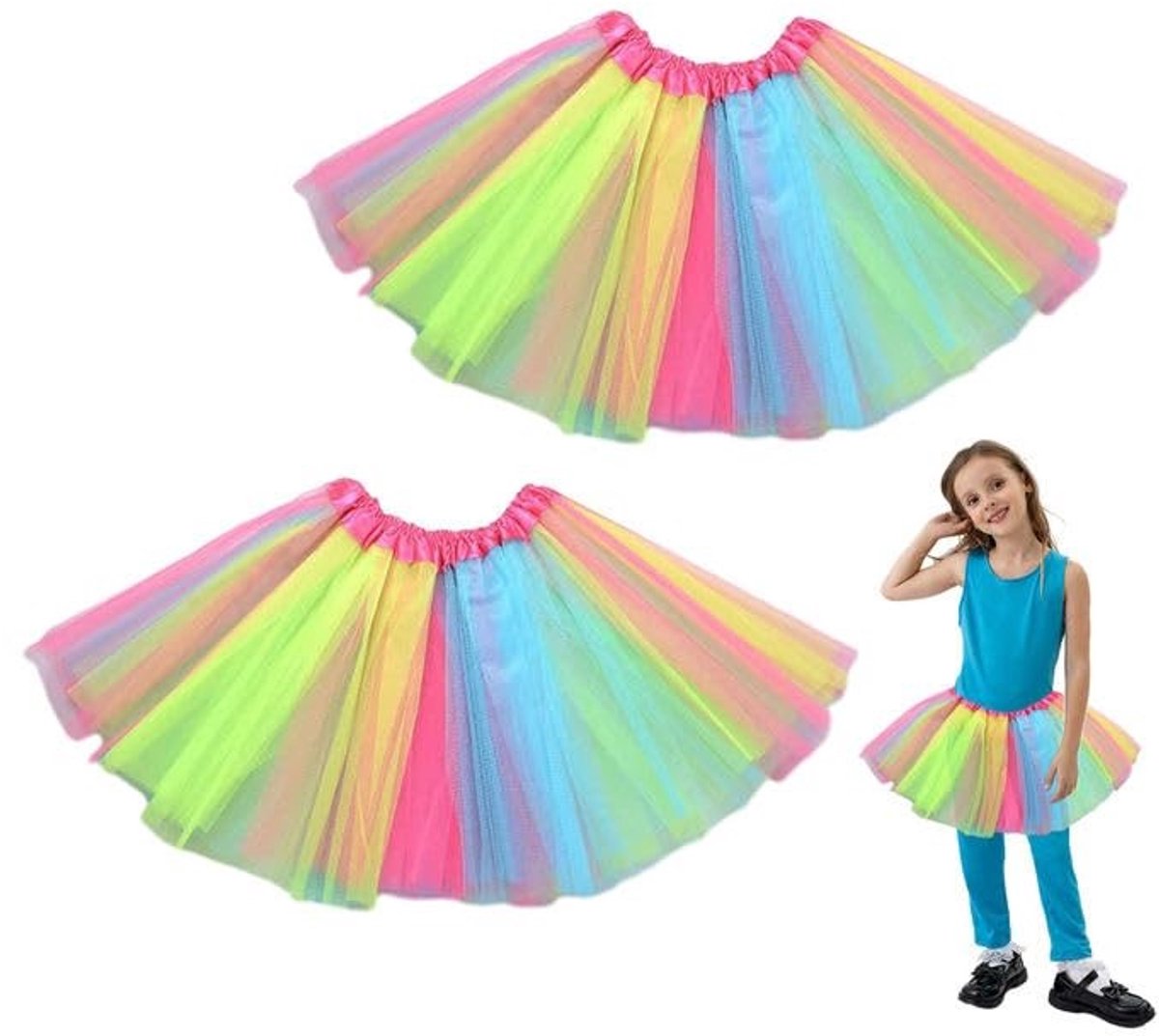 Dailygoods- Regenboogrok 2 Stuks - Tutu/Rok - Veelkleurig - Ballet/Dansfeest - Zacht/Comfortabel - Hoogwaardige Polyester