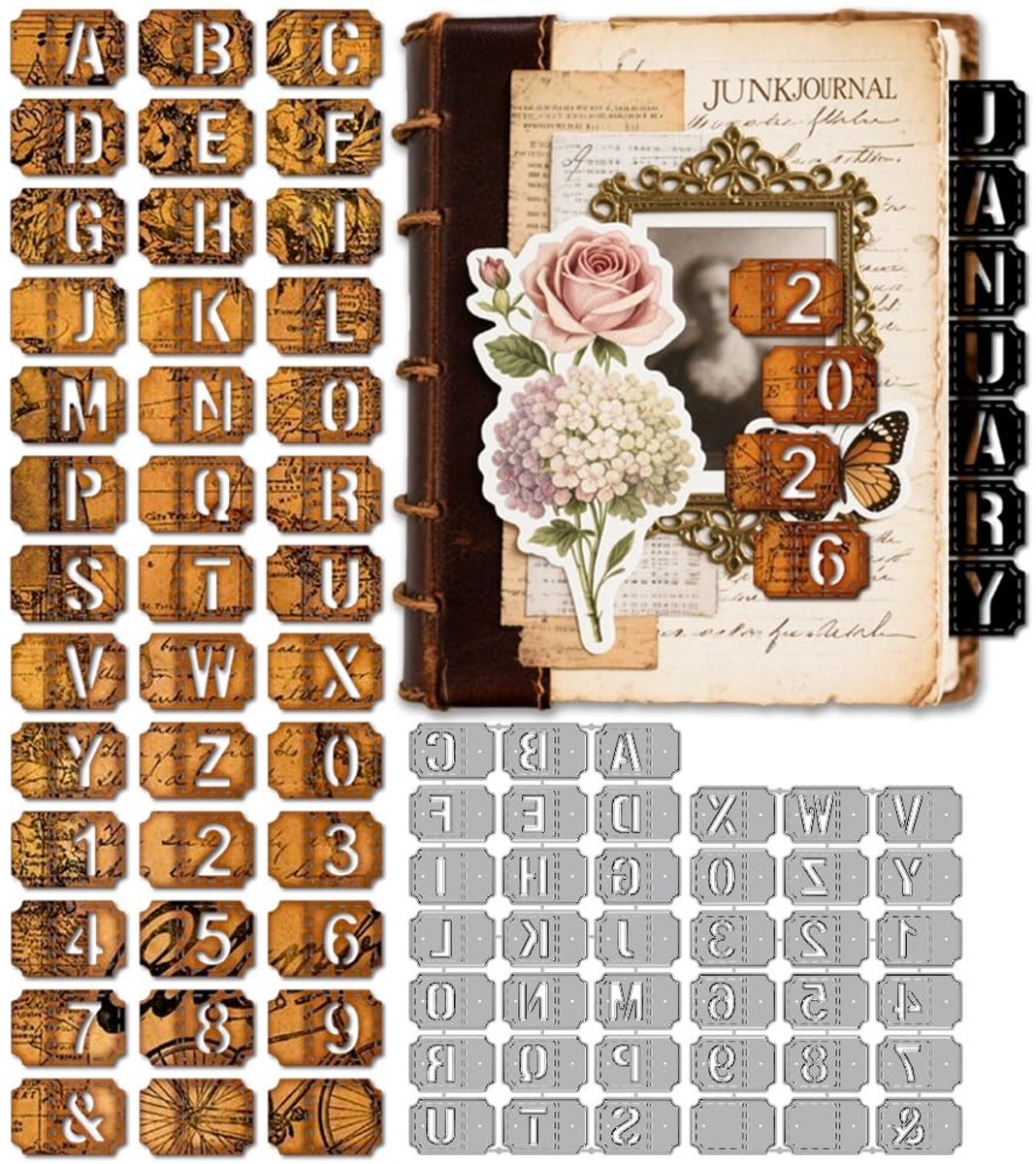 Dailygoods- Letters Snijmatrijzen Set - Carbon Staal - Hoofdletters A-Z en Cijfers 0-9 - Herbruikbaar - Gemengde Vormen - Afmetingen 10x14 cm en 10x16,4 cm - Snijmal