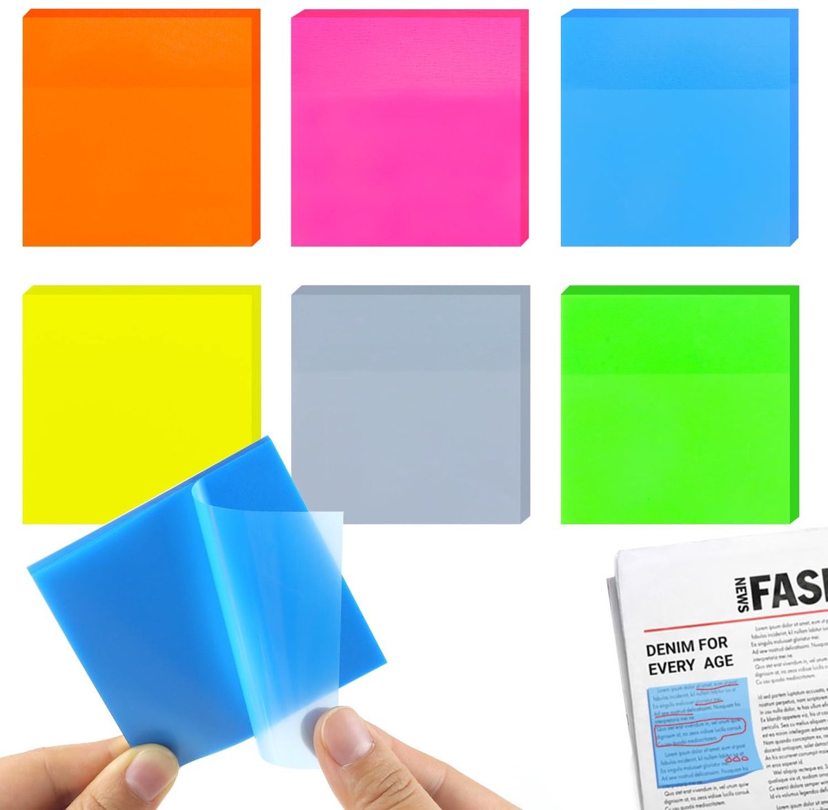 Dailygoods- Notitieblaadjes 300 Vellen - Zelfklevende Memoblaadjes - Transparante Post-it - Vierkante Notitieblaadjes - 75 mm x 75 mm - Herbruikbaar en Vlekvrij - Plaknotities