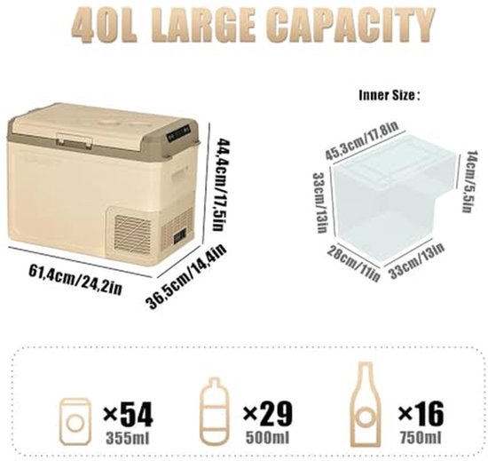 Elektrische Koelbox - Draagbare Vriezer - Reizen En Kamperen - Diepe Afkoeling - 40 Liter - Bruin — afbeelding 4