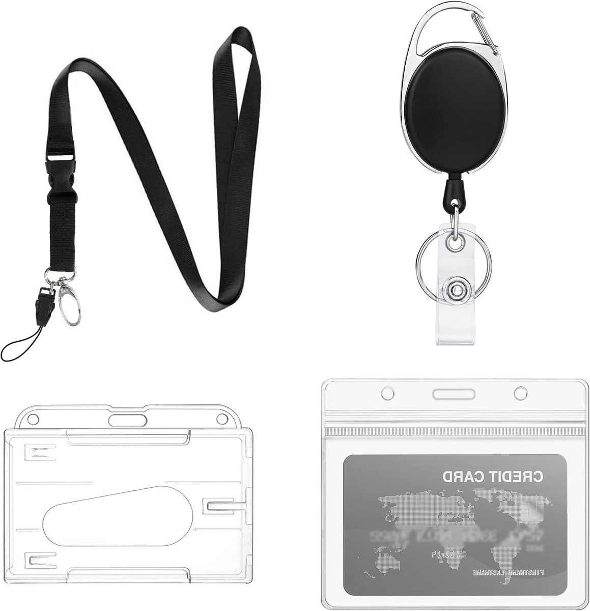 Verstelbare Lanyard met Badgehouder, Inclusief 1 Reel Clip en Afneembare Lanyard, Geschikt voor ID en Creditcards, Duurzaam en Praktisch