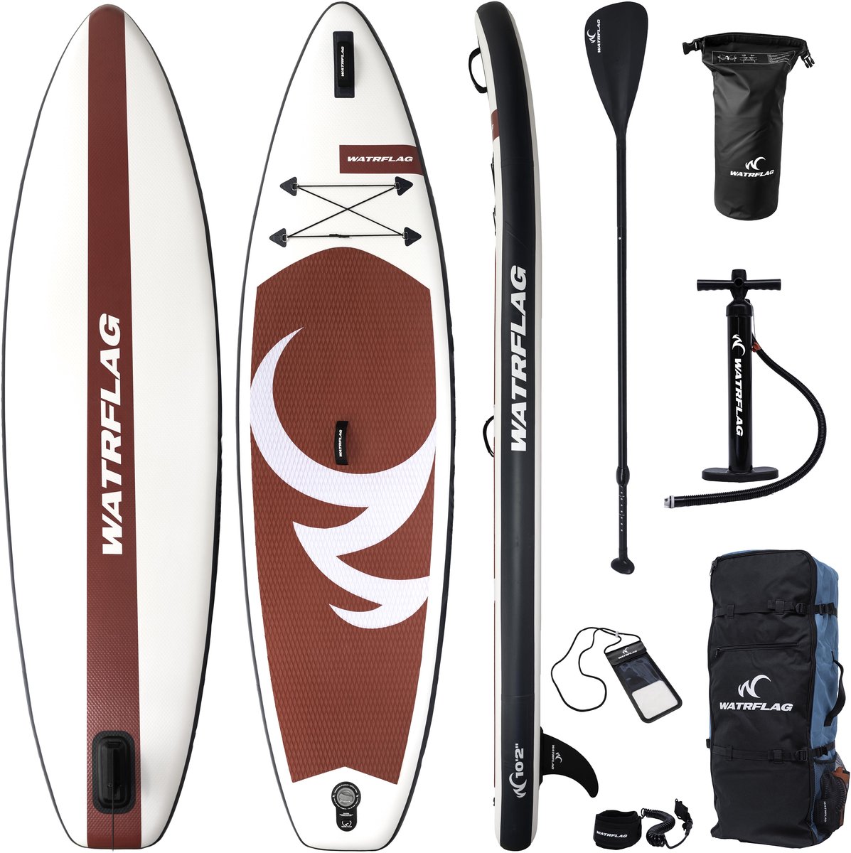 Watrflag Spinner Bordeaux SUP Board 10'2'' Set - 310 cm - Allround Opblaasbaar Stand Up Paddle Board met peddel, pomp, luxe rugzak 310