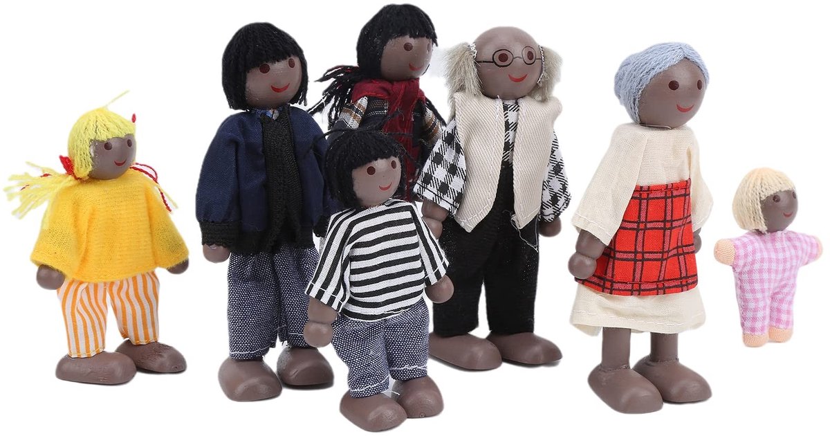 Dailygoods- Poppenhuisaccessoires Familiepopfiguren - 7 Poppen - Educatief Speelgoed - Hoogwaardig Grenenhout - Creativiteit Stimuleren - Rollenspellen