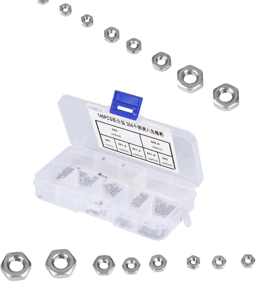 Dailygoods- Zeskantmoeren 140 Stuks - Roestvrij Staal 304 - Hex Moeren - Corrosieweerstand - Voor Algemeen Gebruik - Voor Bevestigingsmiddelen - Hexmoeren