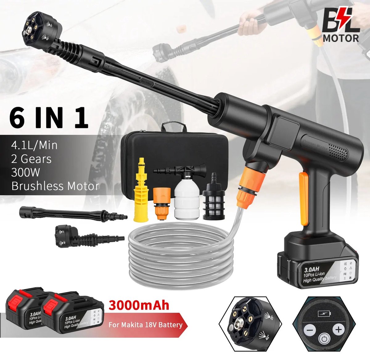Dailygoods Auto Wassen Waterpistool Hoge Efficiënte Draagbare Reinigingsmachine Borstelloze Motor Hogedrukreiniger 6-in