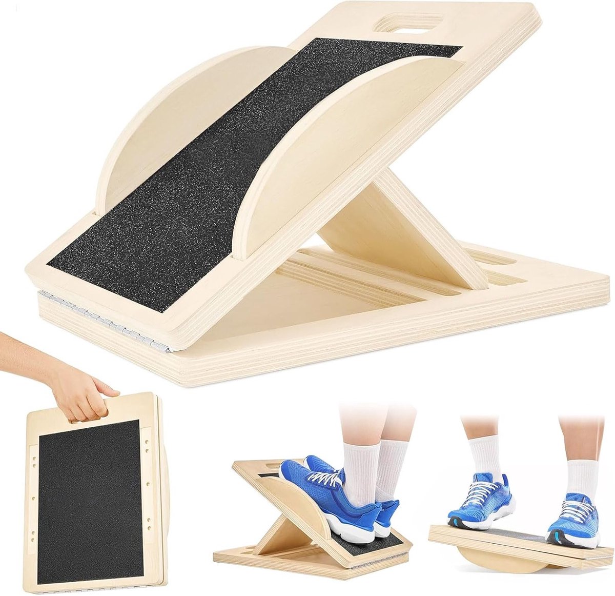 Balansbord van Hout, Calf Stretcher en Mobiliteitsbord voor Thuistraining en Sportoefeningen, Ideaal voor Squats en Spierstretching