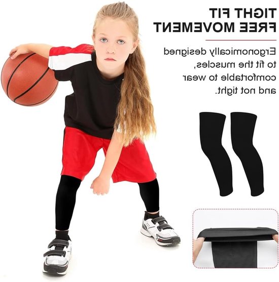 Duurzame lange compressiesokken voor kinderen, ondersteuning voor benen en kuiten, niet-slip, UV-bescherming voor sportactiviteiten zoals basketbal en voetbal, Zwart, maat 37 — afbeelding 3