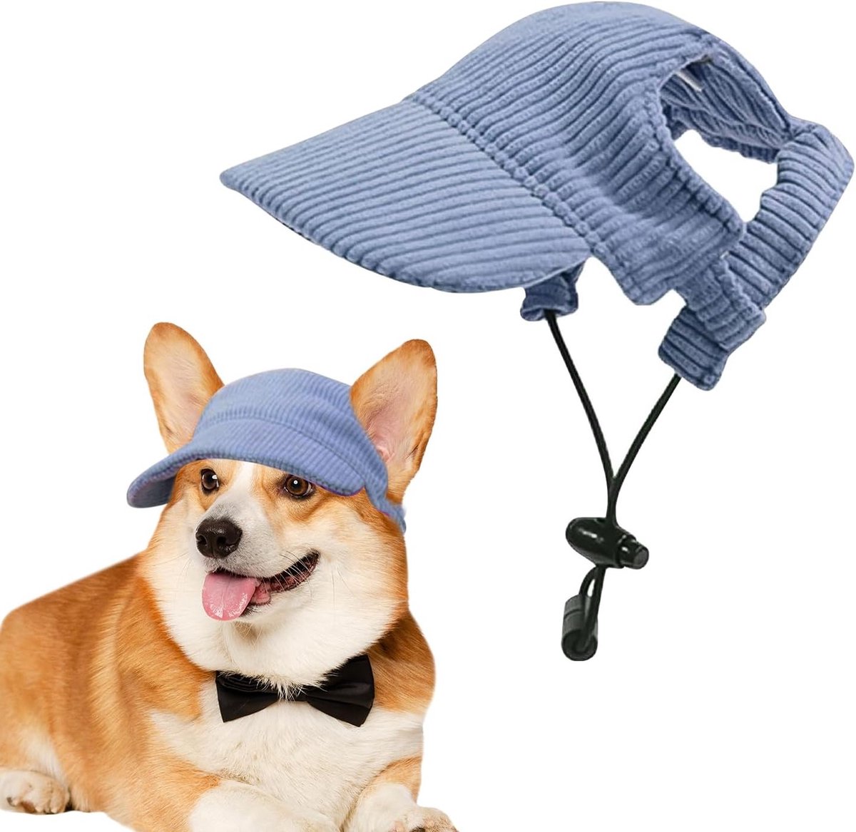 Verstelbare hondenpet met oorgaten, ademende zonnekap voor honden, perfect voor zomerse reizen en bescherming tegen de zon (Blauw, L)