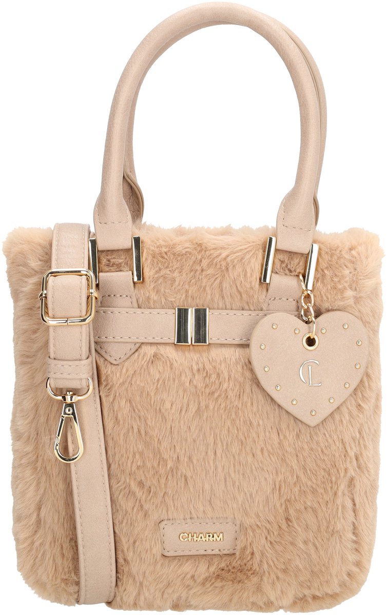 Charm London Stockholm Handtas - Bont Tas - Fur - Crossbody - Schoudertas - Verstelbare Schouderband - Hart Bag Charm - Gouden Details - Dames - Lichttaupe