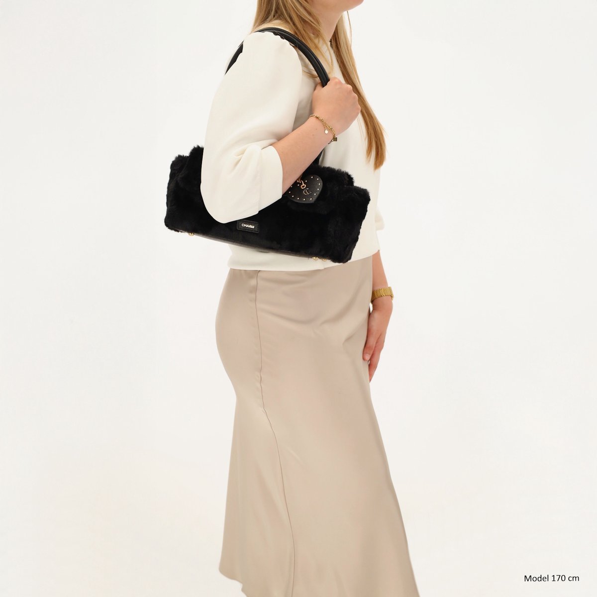 Charm London Stockholm Schoudertas - Fur - Faux Bont - Schodertas - Crossbody - Versteulbare Schouderband - Bag Charm - Dames - Zwart