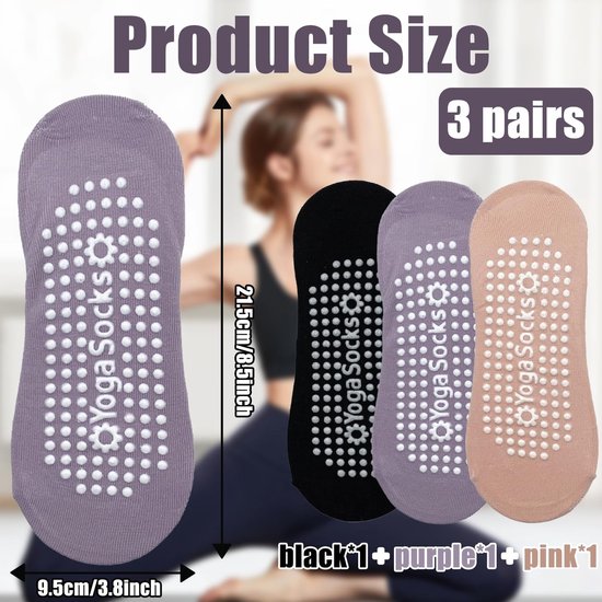 Antislip sokken - Yoga sokken - Hoge grip voor Pilates en Fitness - Zwart en Grijs - Danssokken - Ideaal voor vrouwen - 3 paar — afbeelding 3