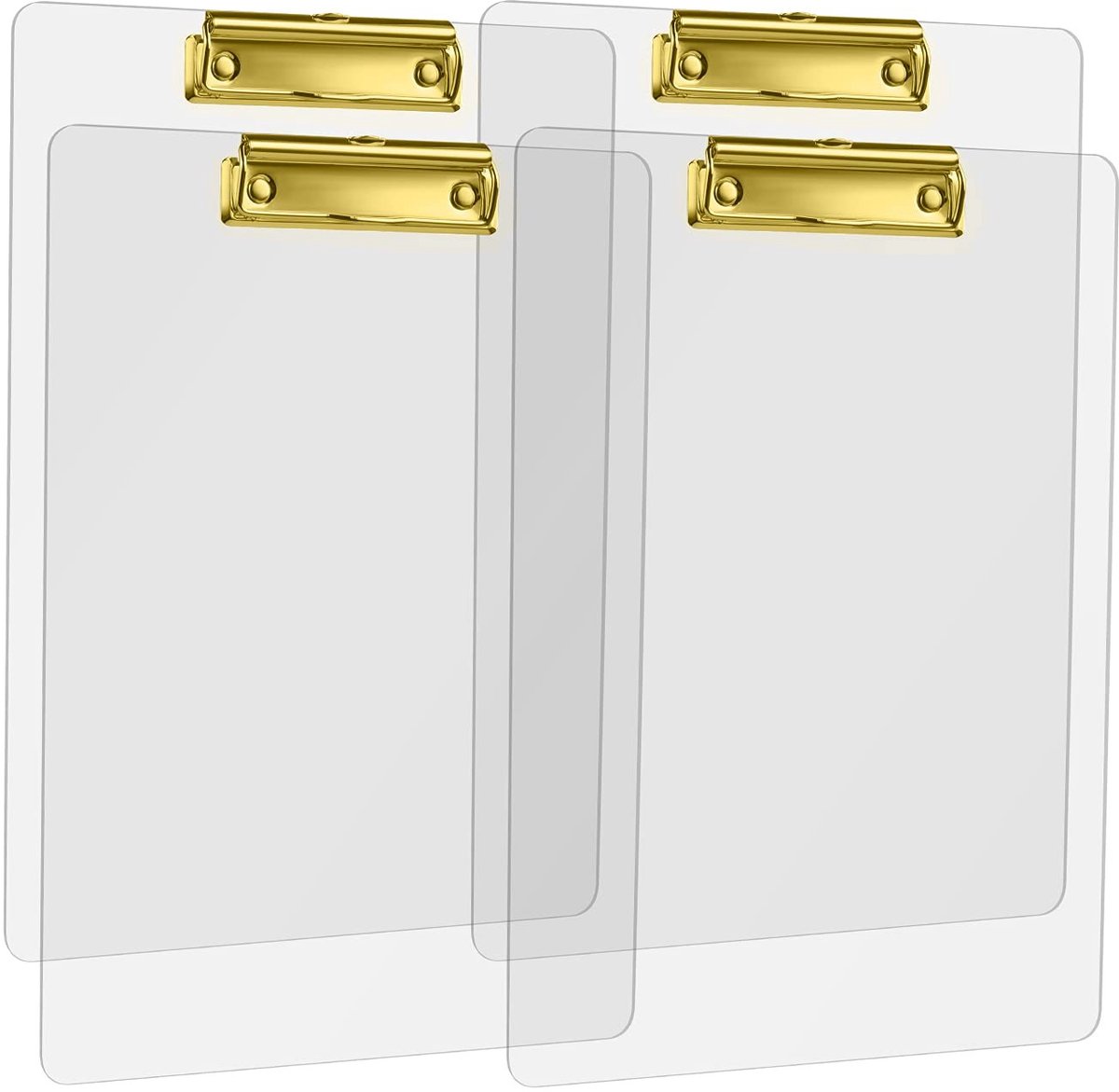 Dailygoods- Klembord A4 - Duidelijk Acryl - 4 Stuks - Klembordmap - Lichtgewicht - Voor School/Kantoor - Gouden Clip - Schrijfboard