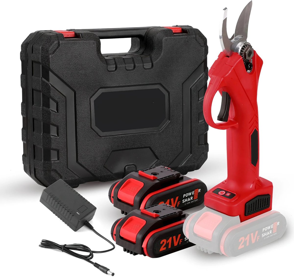Hutjemutje - elektrische snoeischaar - heggenschaar - takkenschaar - 25mm- draadloos met 2 Accu's en opbergkoffer - voor bomen, tuin en boomgaard