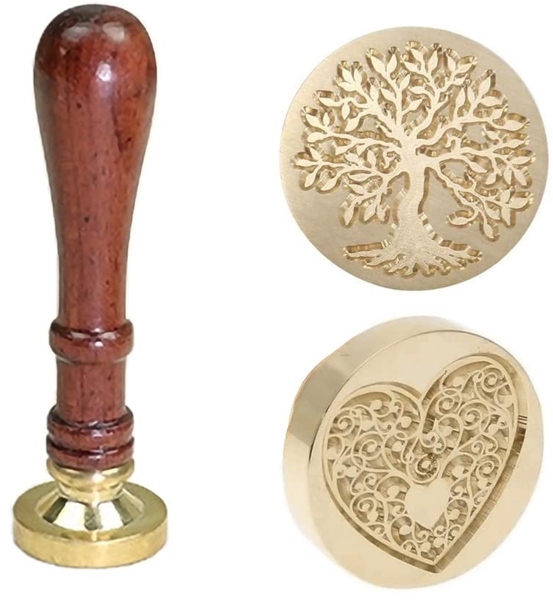 Dailygoods - Wasstempel - Vintage Messing Stempelset - Houten Handvat - Wax Seal voor Kaarten - Perfect voor Uitnodigingen - 2 Stuks