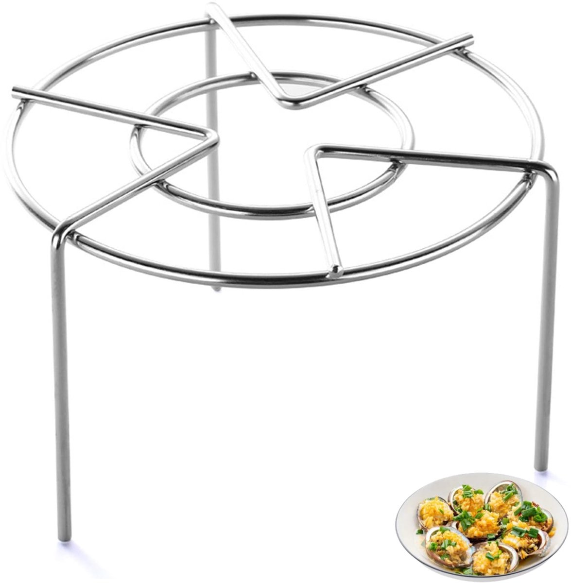 Dailygoods- Stoomrek Roestvrij Staal - Hoogte 10cm - Diameter 16cm - Driehoekontwerp - Vaatwasmachinebestendig - Gemakkelijk op te bergen - Stoommandje