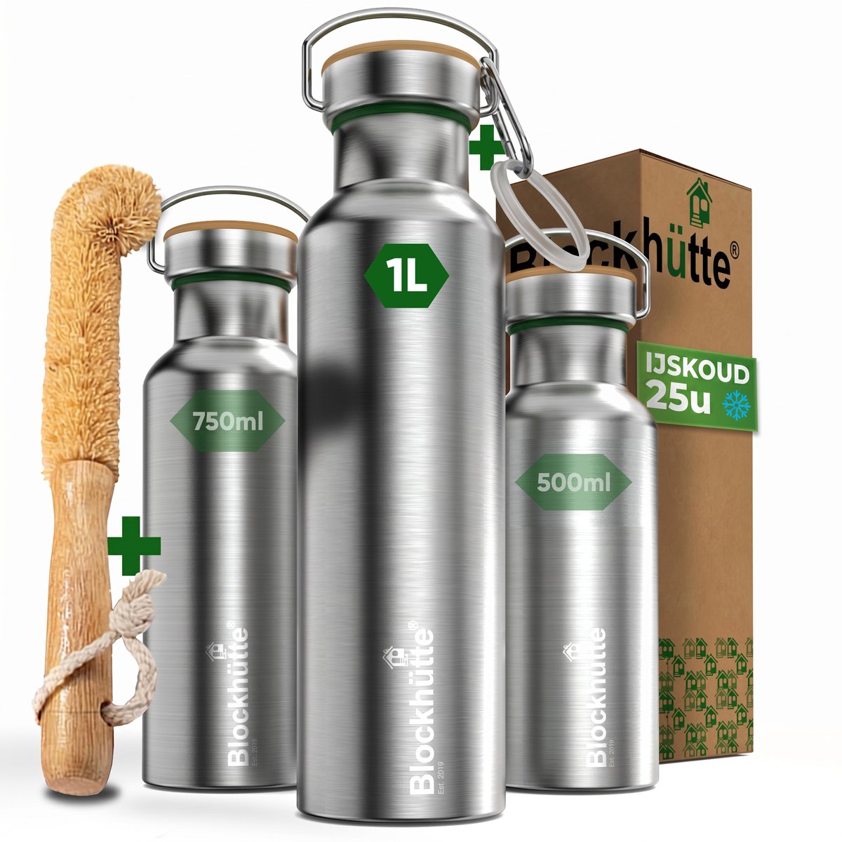 Blockhütte Thermosfles 1 Liter - Grote RVS Waterfles voor Sport & Gym - Gegarandeerd Lekvrij - 25 Uur Koud & 13 Uur Warm - BPA-vrij & Duurzaam