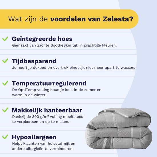 Grijs gestreept dekbed van Zelesta, gemaakt van zachte SootheSkin.