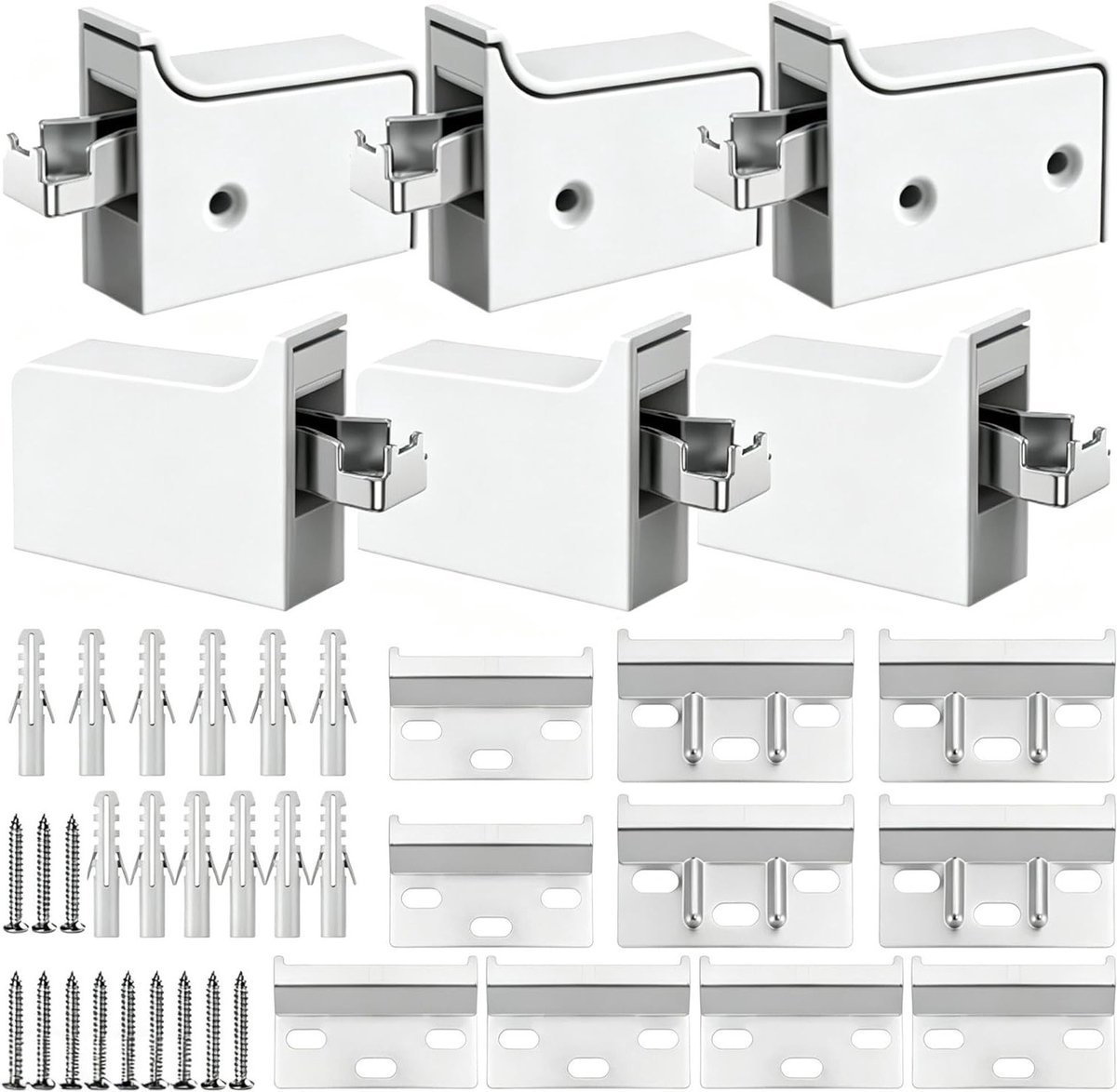 Set van 6 Verstelbare Kast Hangers, Ideaal voor Keuken, Badkamer en Woonkamer, Inclusief Bevestigingsschroeven en Rail