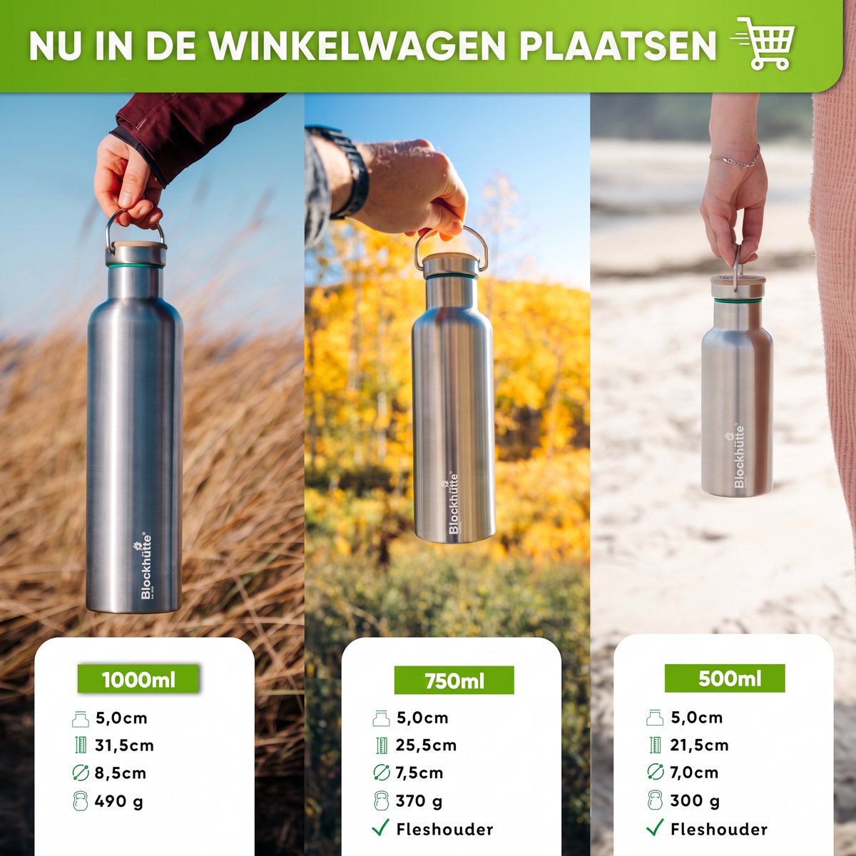 Blockhütte Thermosfles 1 Liter - Grote RVS Waterfles voor Sport & Gym - Gegarandeerd Lekvrij - 25 Uur Koud & 13 Uur Warm - BPA-vrij & Duurzaam thumbnail 6