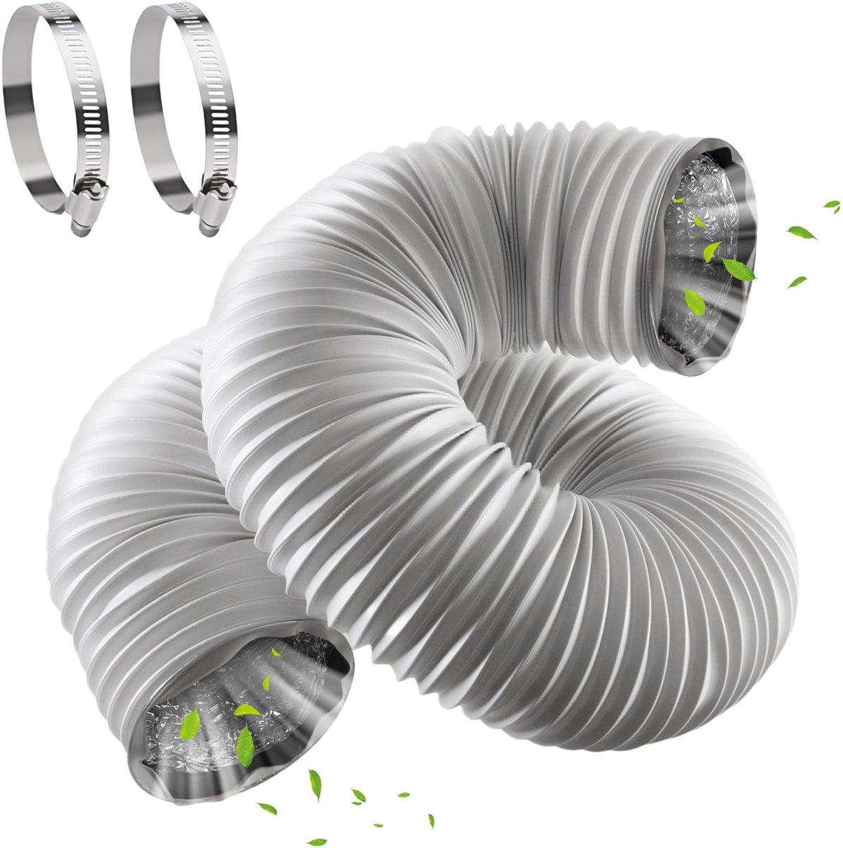 Dailygoods- Afvoerslang 100 mm - Flexibele Aluminium Buis - 6 m Lengte - Ventilatieslang - Slangklemmen - Hittebestendig Roestvrij Staal