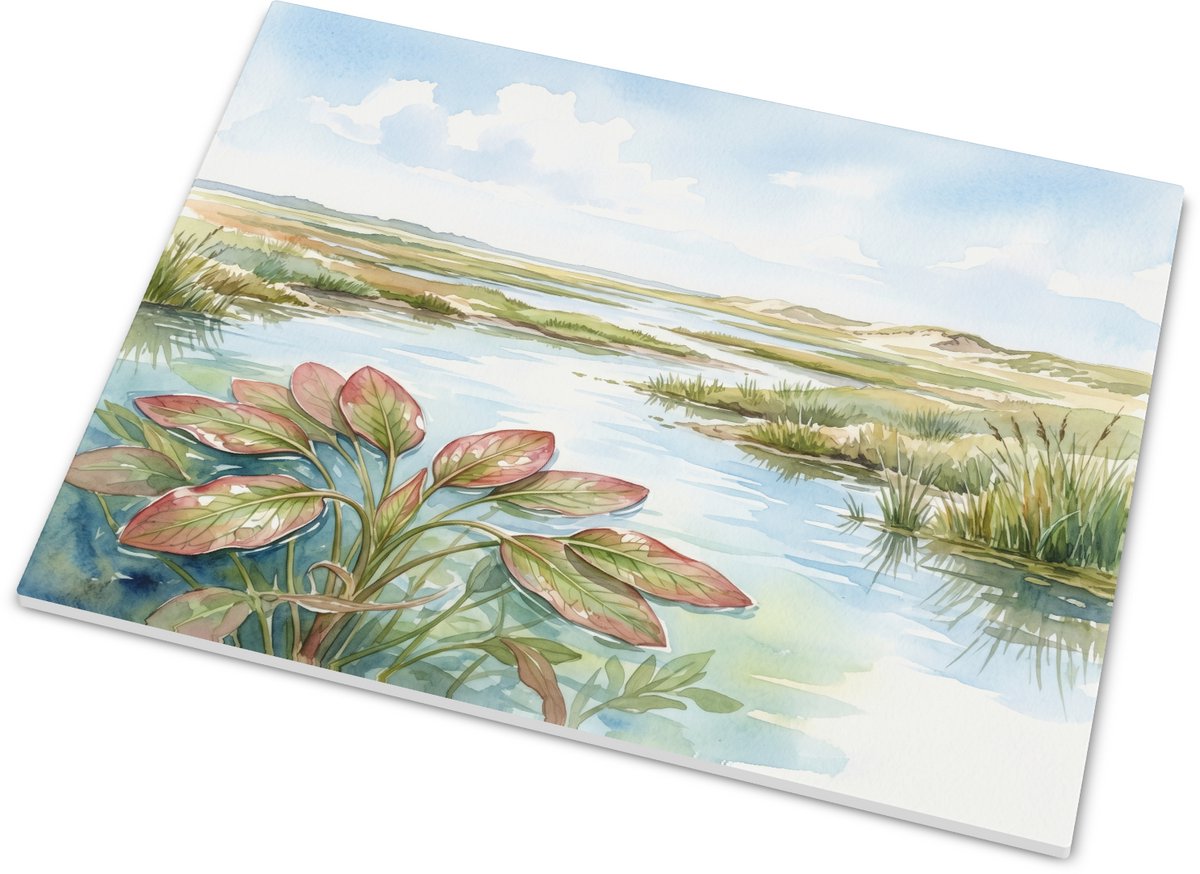 Tegeltje met Fonteinkruid in de Hollandse Duinen - Potamogeton Aquarel Landschap - Kust Wa