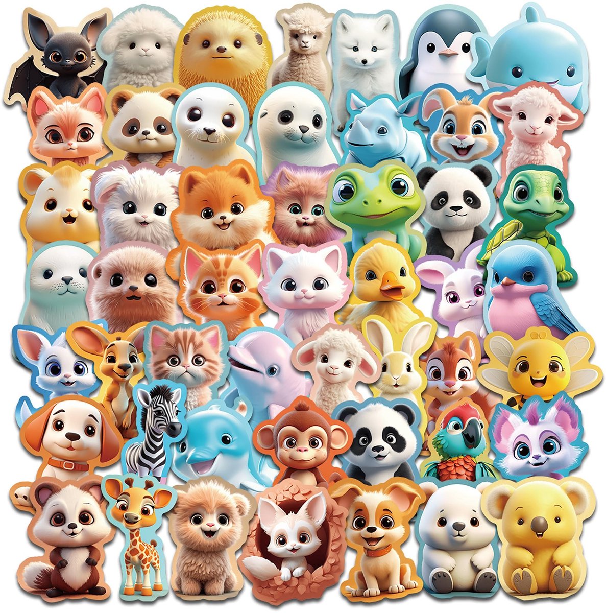 Dailygoods- Stickers Dieren - 50 Stickers Kinderen - Stickerboek - Creatieve Knutselprojecten - Eenvoudig Verwijderbaar - Aquarel Dierpatroon - Dierenstickers
