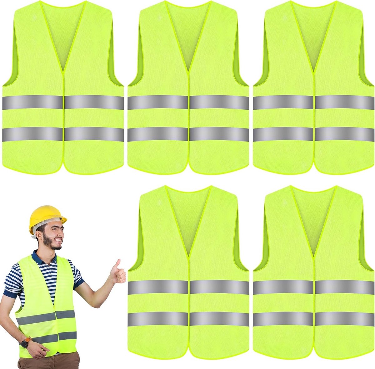 Reflecterende Veiligheidsvesten Set van 5 - Hoogzichtbare Velcro Reflecterende Vesten voor Fietsen en Motoren - Duurzaam en Comfortabel