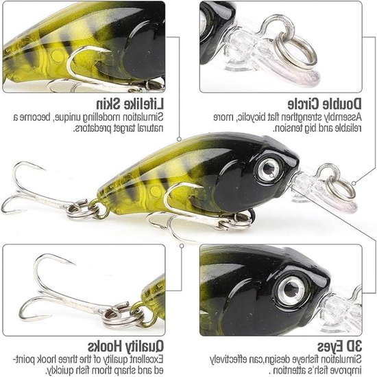 Kleine Crankbait Loodjes 4,5 cm/4 g, 9 Stuks per Zak, Vissen, Aas, Kunstmatige Loodjes, Diverse Kleuren — afbeelding 2